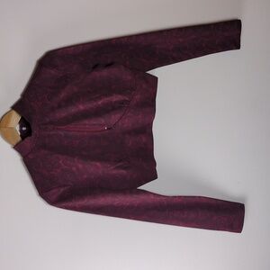 ICÔNE Simons Paisley Mock Neck Cutout Crop Top - Burgundy Red - Size M